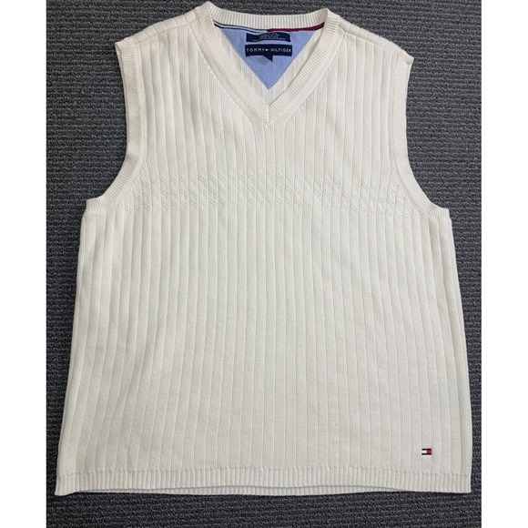 Tommy Hilfiger Other - Tommy Hilfiger Knit White Sweater Vest Varsity Tennis Golf Men's Size L